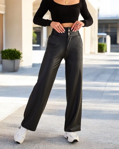Royalfashion Pantaloni largi din piele eko pentru femei