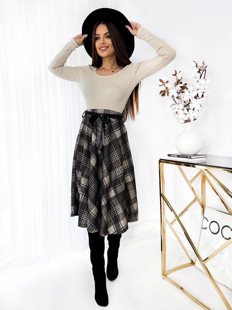 Royalfashion Fustă midi pentru femei cu carouri gri