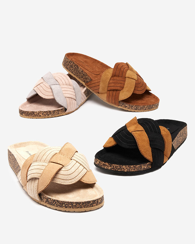 Papuci Zapri dama din piele intoarsa ecologica bej - Incaltaminte