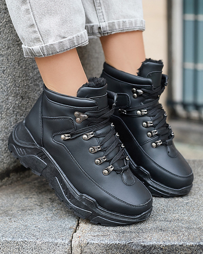 Cizme negre pentru zapada din piele ecologica de la Rueq- Footwear