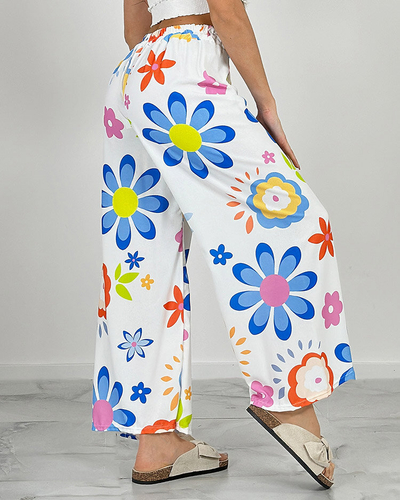 Royalfashion Pantaloni largi din țesătură cu motive florale pentru femei