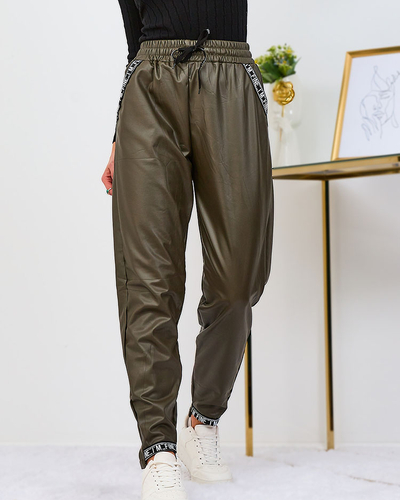 Royalfashion Pantaloni lejere de damă din piele eko, kaki