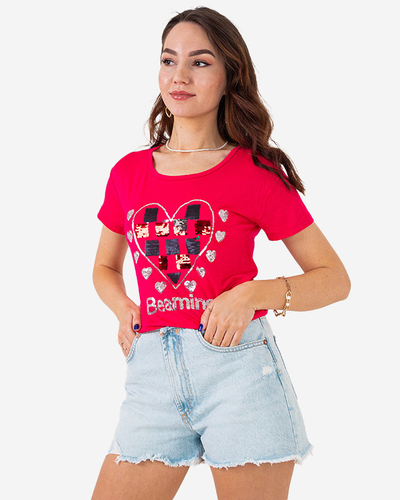 Tricou dama fucsia cu imprimeu - Imbracaminte