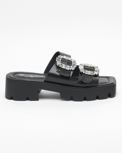 Papuci negri dama cu ornamente zircon Sadoh - Incaltaminte
