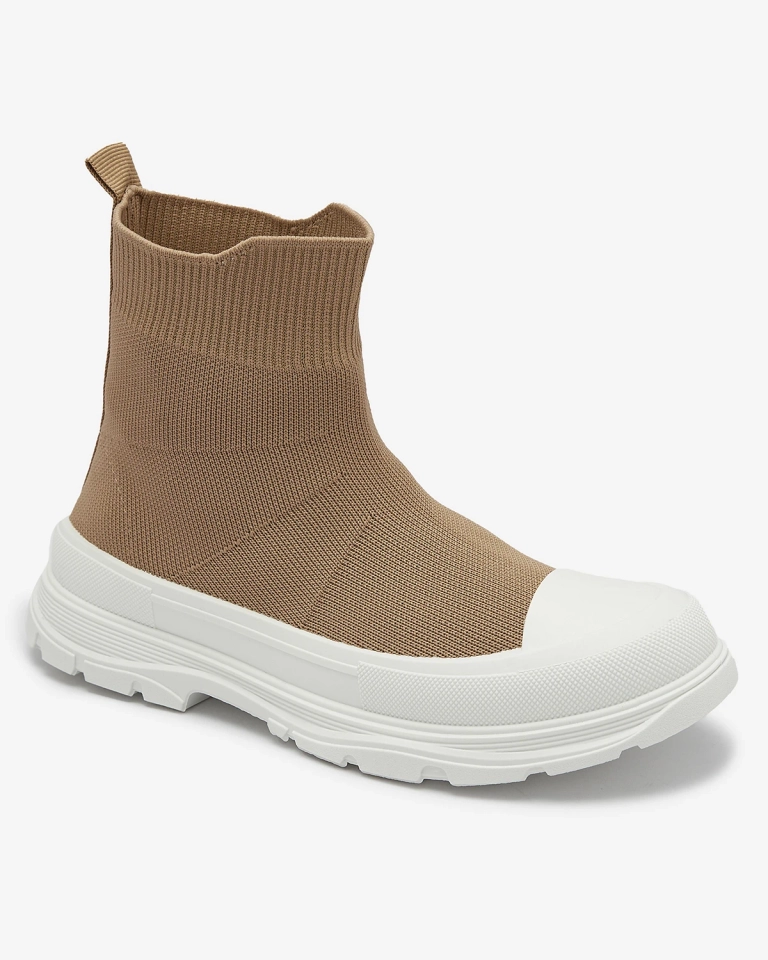 OUTLET Maro deschis Pantofi sport de damă cu șiret înalt a'la sneakers Vertiks - Încălțăminte