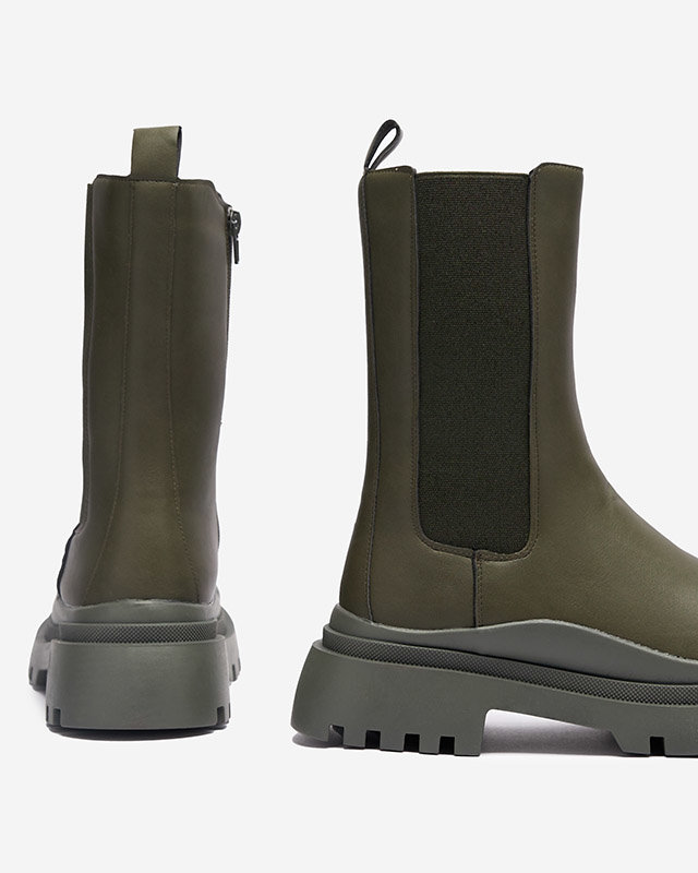 OUTLET Cizme cu toc plat pentru femei de culoare verde închis Okidas - Încălțăminte