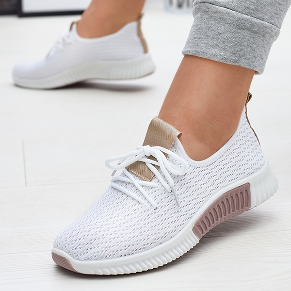 Pantofi sport de damă albi cu inserții maro Kedeti - Încălțăminte