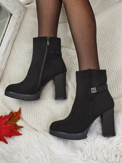 Botine de damă eco piele întoarsă cu toc gros Zavrina