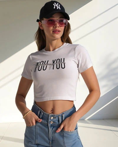 Royalfashion Top Cropped din Bumbac pentru Femei cu Inscripția