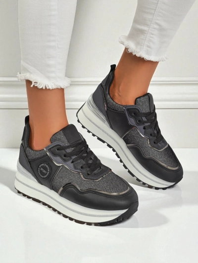 Callista Nero women's platform sneakers 4cm, ecological leather