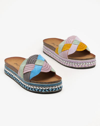 Papuci de dama violet pe talpa groasa Cekolina - Incaltaminte