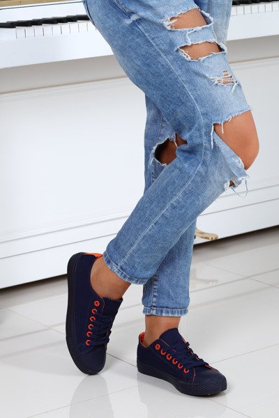 Granatowo-pomarańczowe trampki z tkaniny- Obuwie