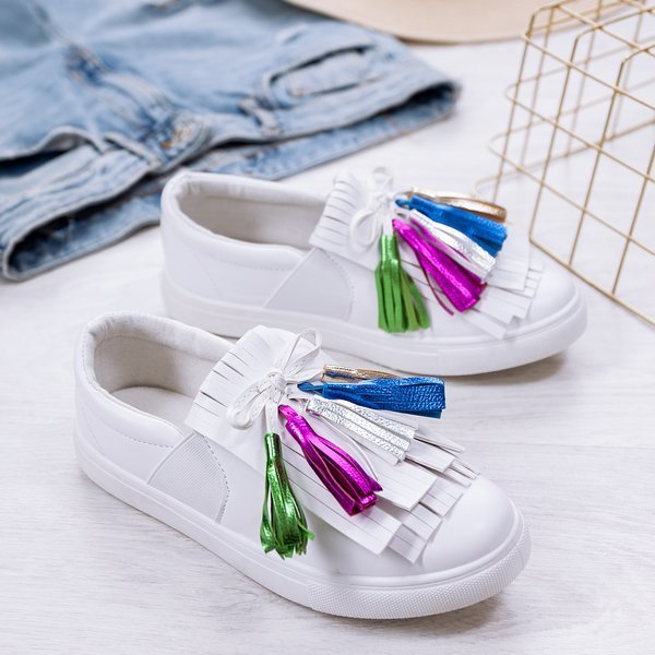 Adidași de sport albi cu franjuri Osederra - Încălțăminte