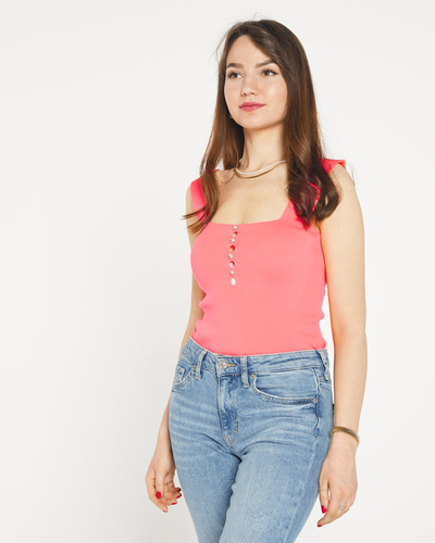 Top de dama roz neon cu nasturi a'la din zirconiu cubic- Imbracaminte