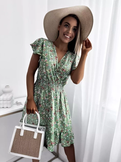 Royalfashion Rochie mini de damă verde cu motiv floral