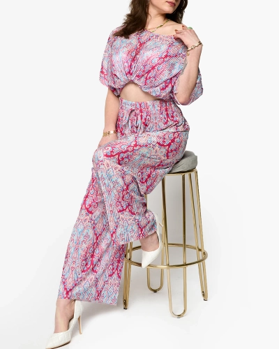 Set de damă cu nervuri albastru-fucsia cu imprimeu- Îmbrăcăminte