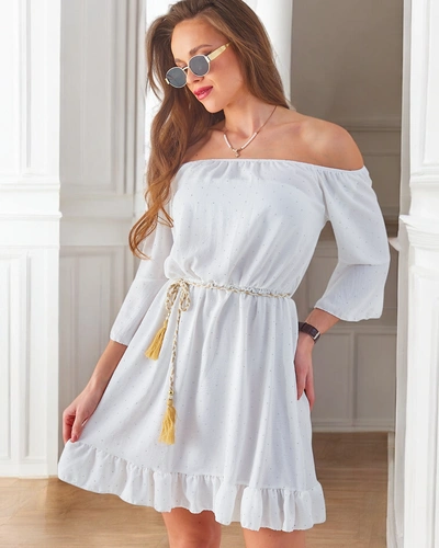 Royalfashion Rochie mini femei off-the-shoulder cu mâneci lungi și strassuri