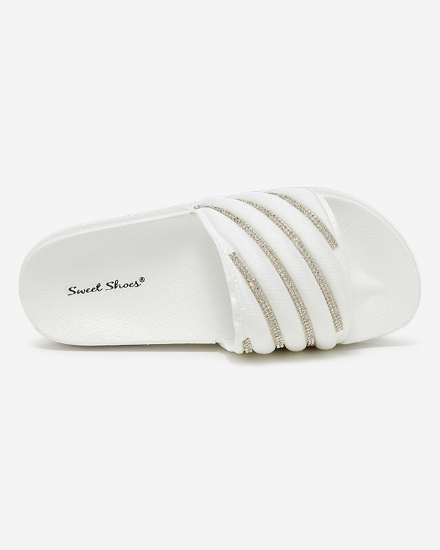 Papuci de dama albi cu zirconiu cubic Erikis - Incaltaminte