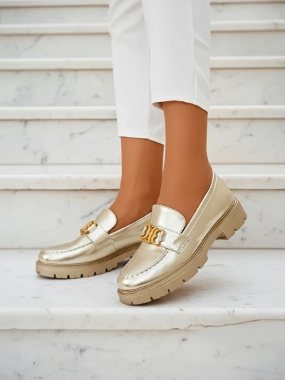 Mocasini Aurii Chloé Stil Elegant Dama