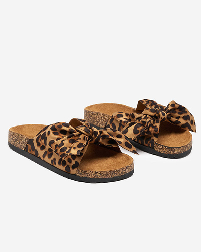 OUTLET Flip-flops damă din piele ecologică cu fundă cu model leopard Xeria - Încălțăminte