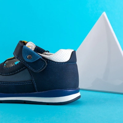 OUTLET Încălțăminte pentru băieți albastru marin cu inserții galbene Bartnie - Încălțăminte