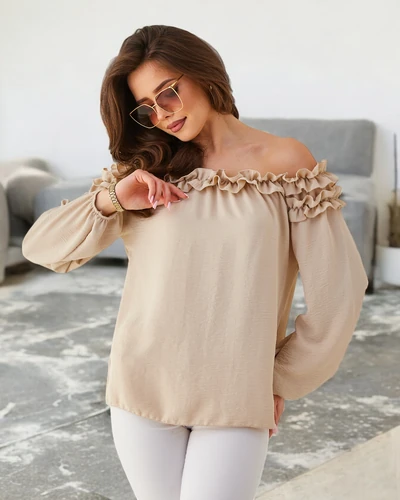 Bluză off-the-shoulder pentru femei Royalfashion cu volan
