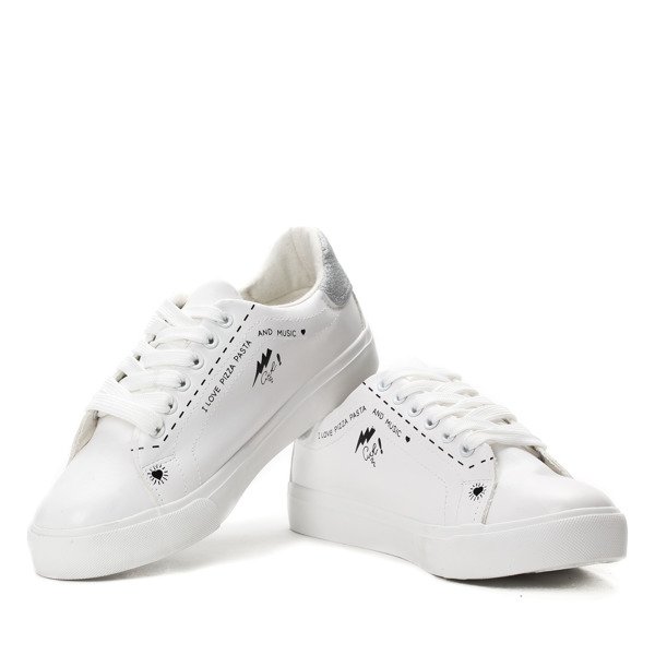 Biało-srebrne tenisówki z printem Sunny- Obuwie