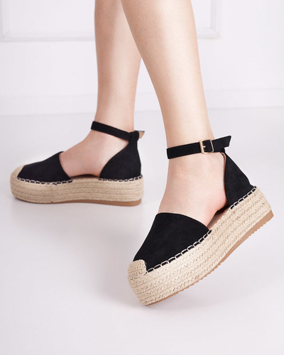 OUTLET Sandale dama negre a'la espadrile pe platforma Olikar - Pantofi