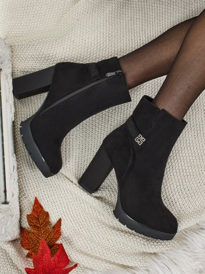 Botine de damă eco piele întoarsă cu toc gros Zavrina