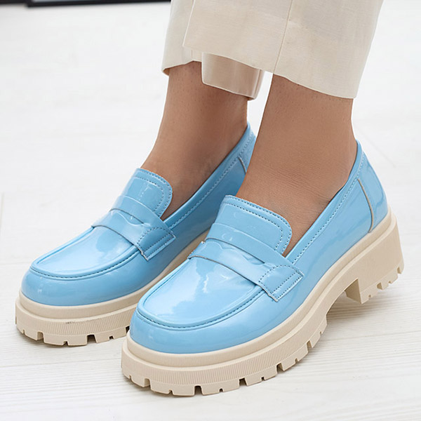 Royalfashion Mocasini lăcuiți albaștri pentru femei Noppel