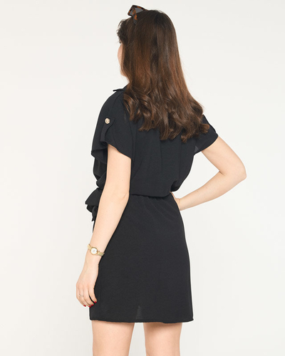 Rochie mini neagra de dama cu cravata - Imbracaminte