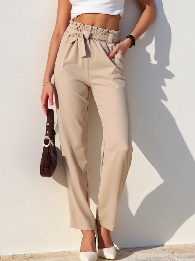 Royalfashion Pantaloni simplii din țesătură pentru femei cu curea