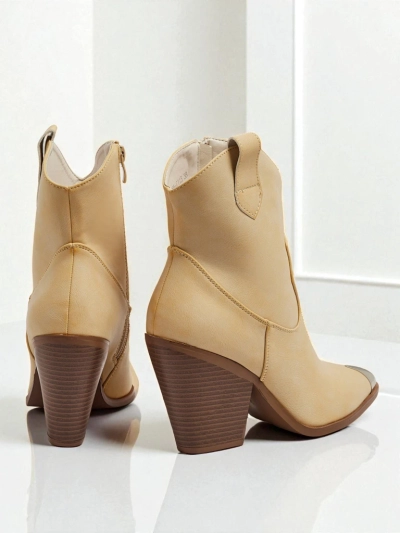 Botine cowboy de damă cu toc și vârf decorativ Fang Glacier