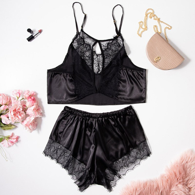 Pijamale de dama negre cu dantela - Imbracaminte