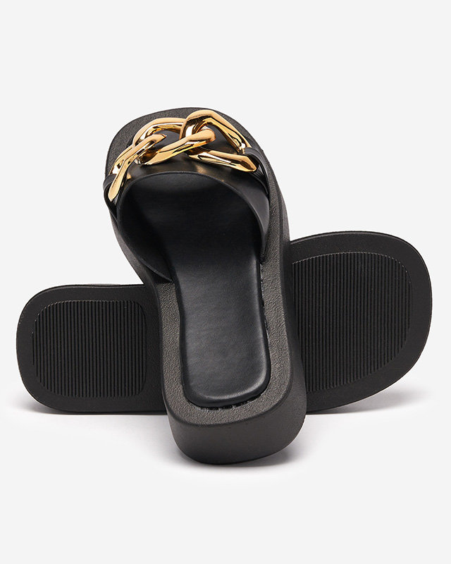 OUTLET Papuci de dama negri cu lant auriu Reteris - Incaltaminte