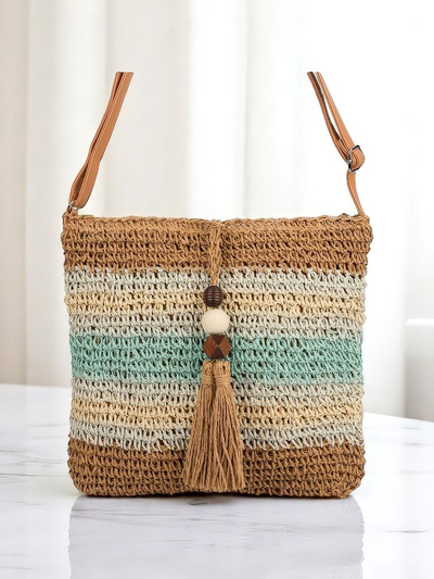 Royalfashion Geantă mică de damă din paie, cu dungi, Charm Mini