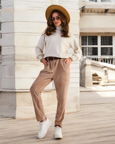 Royalfashion Pantaloni simpli pentru femei, asemănători cu catifeaua