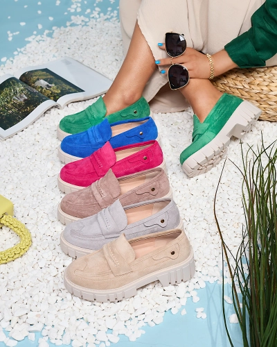 Royalfashion Eco mocasini din piele de căprioară fucsia pentru femei Siherta
