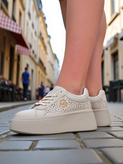 Aurelia Beżowe Sneakersy Platforma Royalfashion Skóra Eko