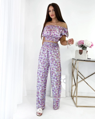 Royalfashion Set floral de damă din două piese violet
