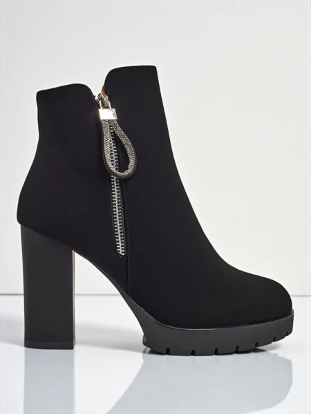 Botine de damă din piele ecologică cu toc gros Marellin