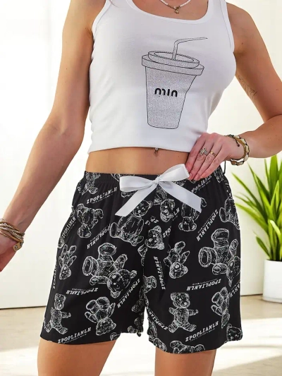 Pantaloni scurți din bumbac pentru femei Royalfashion cu ursuleți