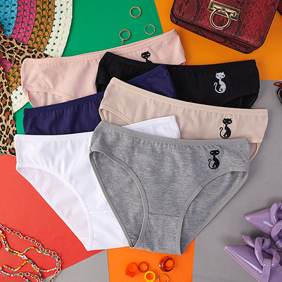 Set slip dama din bumbac cu pisica brodata - Lenjerie intima