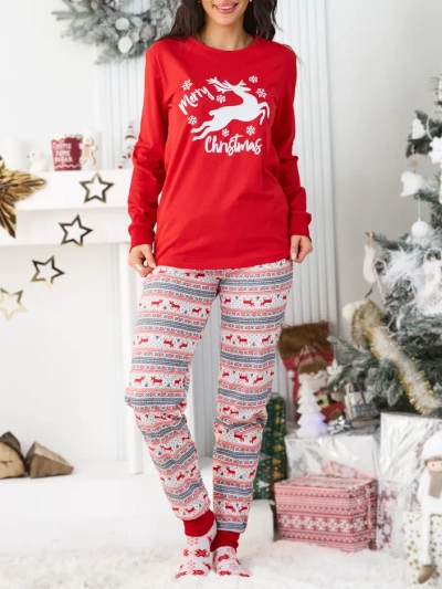 Pijamale de Crăciun din bumbac pentru femei Royalfashion, Renul cu Nas Roșu