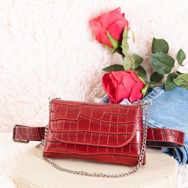 Geantă pentru rinichi burgundă a'la piele de șarpe - Genți de mână