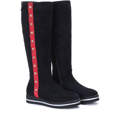 Czarne kozaki na platformie An - Obuwie