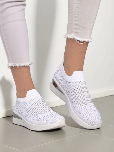 Royalfashion Pantofi sport cu talpă wedge pentru femei, slip-on, cu strasuri Qelavise