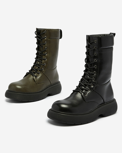 Cizme înalte de damă cu șireturi Ferisis de culoare verde închis - Încălțăminte