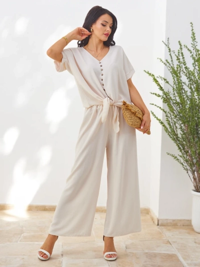 Royalfashion Set casual pentru femei cu bluză cu mânecă scurtă și pantaloni larghi