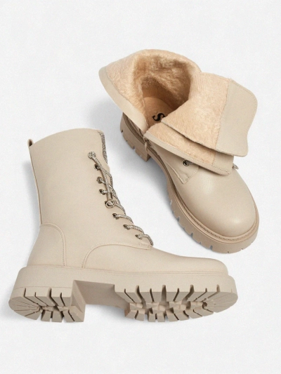 Botine de damă Farly din piele ecologică cu șireturi